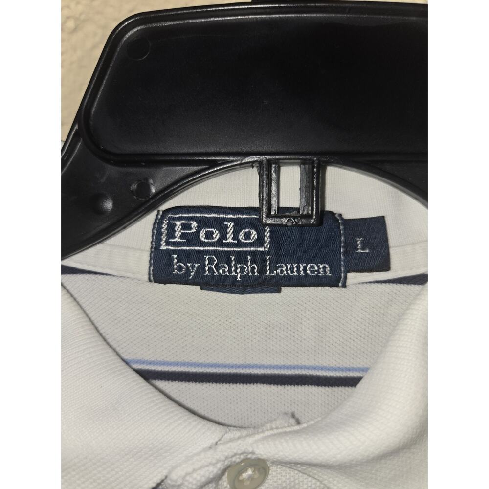 Polo Ralph Lauren Men’s Polo Shirt, WHITE BLUE STRIPE, Size Large - Picture 4 of 5